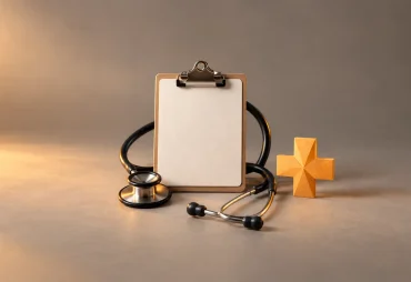 A minimal medical still life with a stethoscope on a clean surface