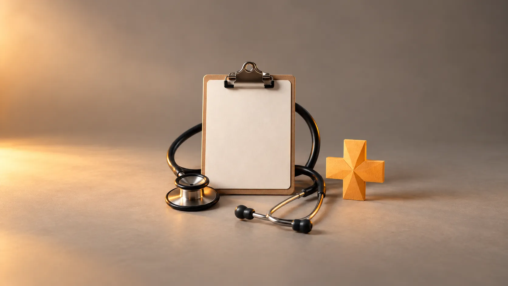 A minimal medical still life with a stethoscope on a clean surface