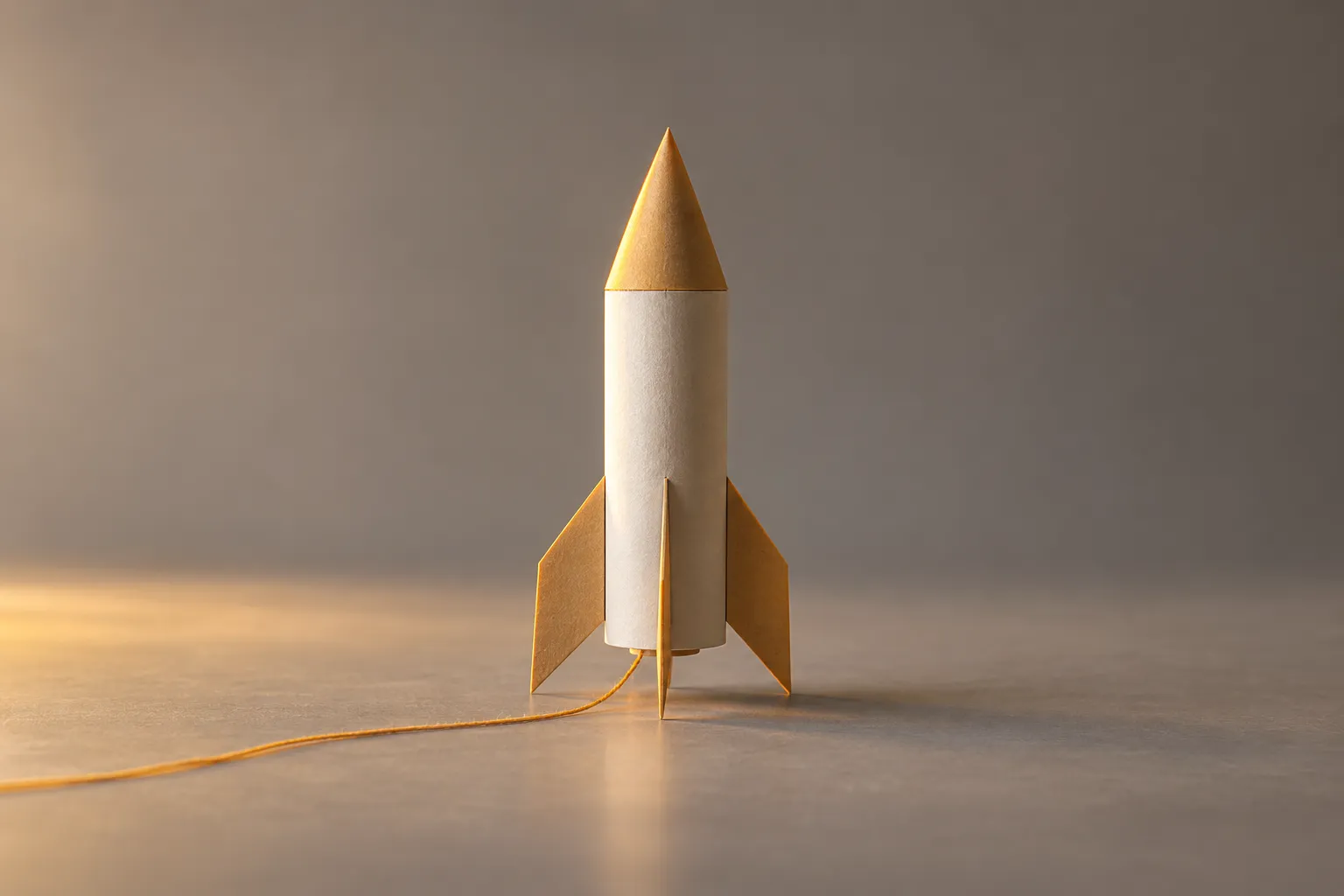 Minimalist cardboard rocket still life representing a B2B SaaS launch in India