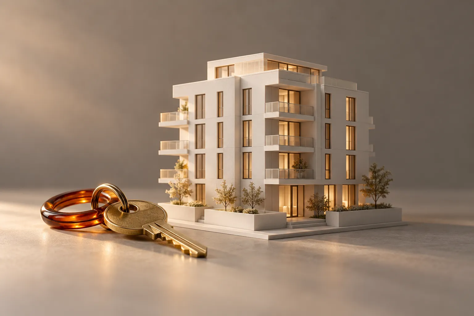 Modern apartment model with a golden key representing Google Ads for real estate