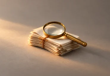 Vintage magnifying glass on a paper stack for a tracking audit