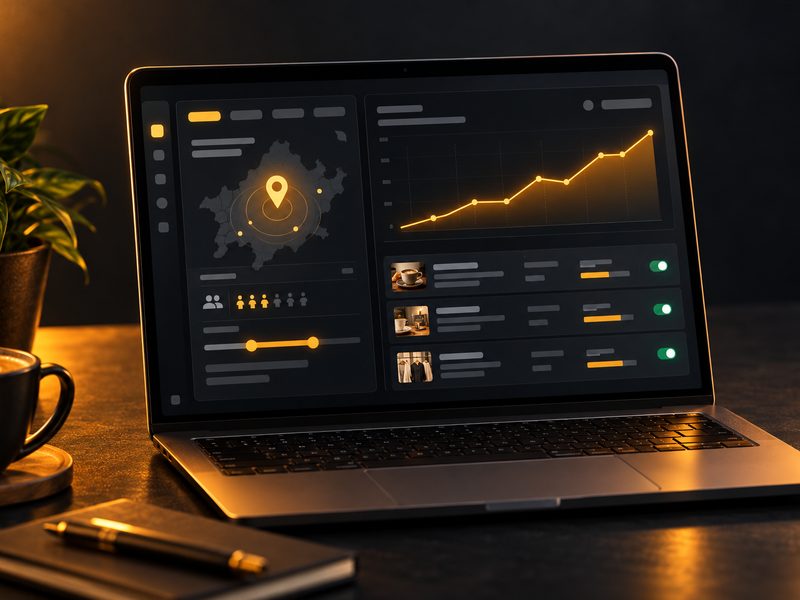 Ad campaign targeting and performance dashboard on a laptop